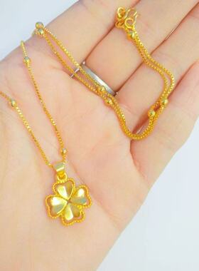 新款金色四叶草O字链吊坠