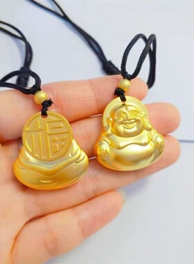 新款圆福弥勒佛金色吊坠