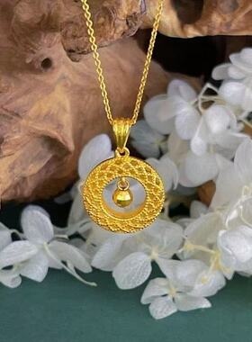 新款金色花丝平安扣项链