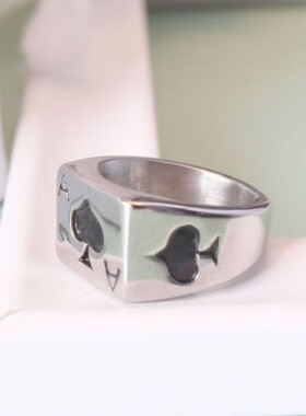 黑桃A复古方块朋克戒指