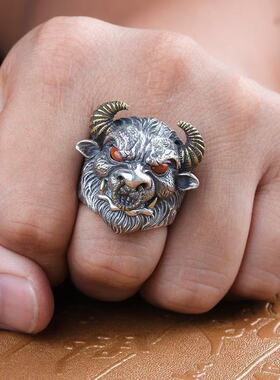 红眼牛魔王银戒男款复古生肖牛