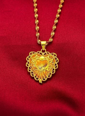 正宗戒指久不色越南沙金项链吊坠女金色首饰品带钢印妈妈项链婚庆