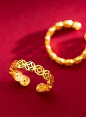 新款心愿币开口金色戒指