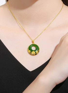 越南沙金玫瑰花圆孔平安扣吊坠牡丹花开富贵吊坠三生花锁骨项链礼