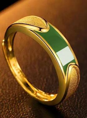 新款帝王绿金镶玉男士戒指