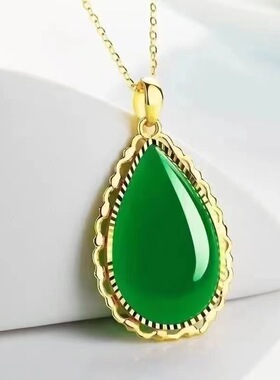 花边水滴绿金O字链新中式项链