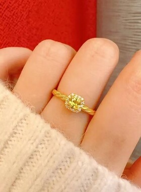 新款方糖金色戒指女士轻奢小众