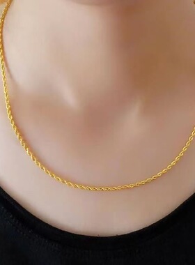 越南沙金项链男女款24沙金不掉色K龙头链仿蛇金竹节圆珠链麻花链