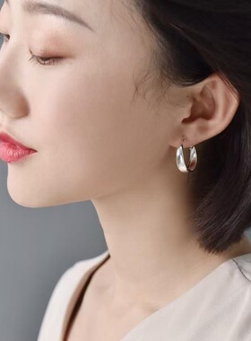 银色光面素圈耳环韩版高级感