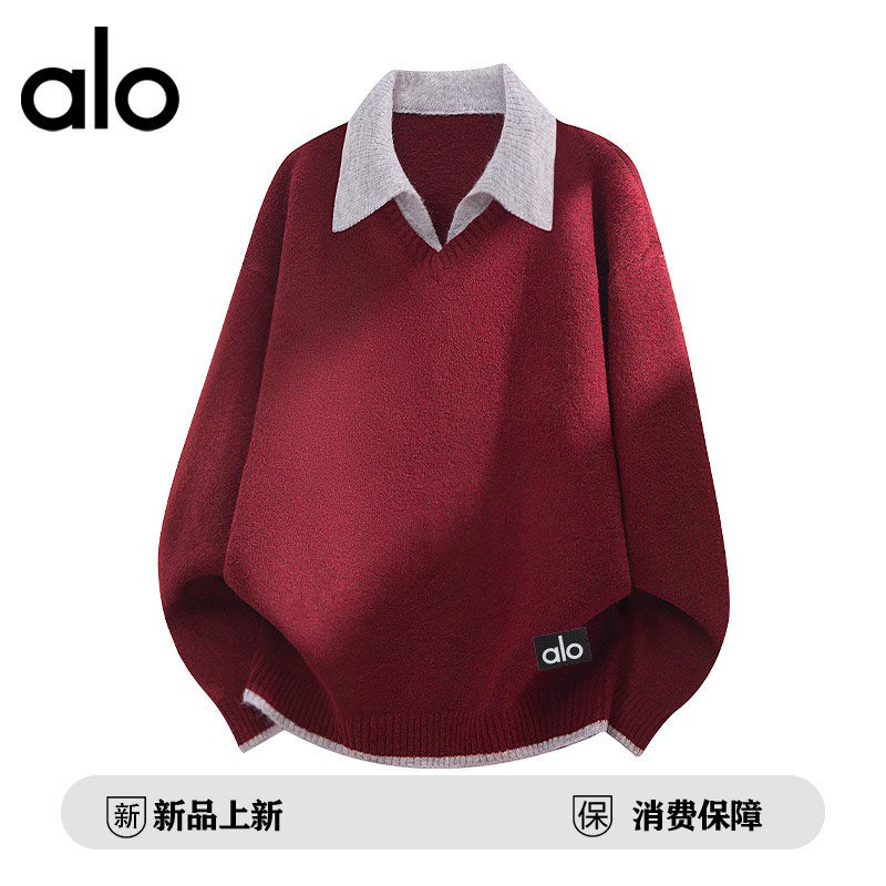 官方奥特莱斯品牌折扣 情侣假两件翻领毛衣男慵懒风打底针织衫,淘宝优惠券,粉丝福利购,淘宝优惠卷