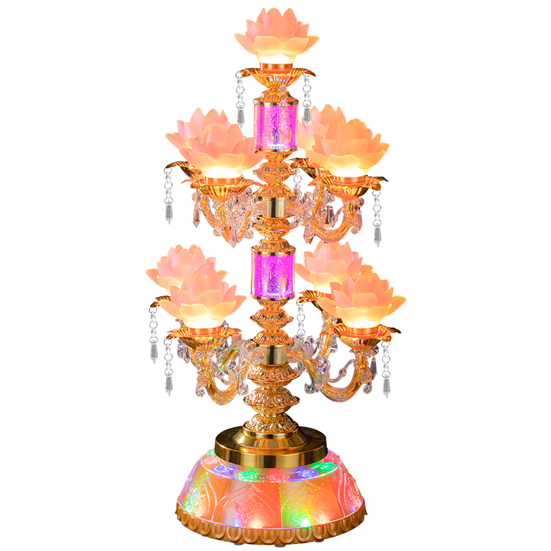 led七彩七品供佛荷花灯水晶琉璃旋转莲花灯佛供灯观音佛前长明灯,淘宝优惠券,粉丝福利购,淘宝优惠卷