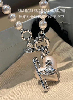 SHANCAI |爱心别针珍珠项链小众设计高级感锁骨链