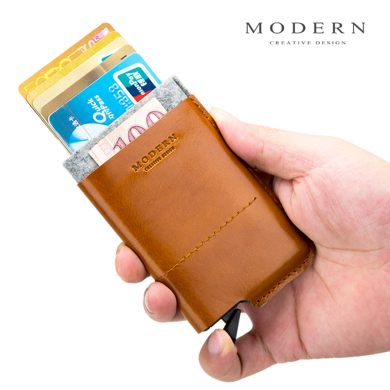 层叠式防盗刷真皮卡包防消磁牛皮卡盒潮人航空铝制自动卡盒 MODERN 层叠式防盗刷真皮卡包防消磁牛皮卡盒潮人航空铝制自动卡盒 MODERN