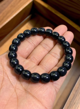 新疆和田玉墨玉手串9×10直切老型珠黑武士男士手链时尚大气送礼
