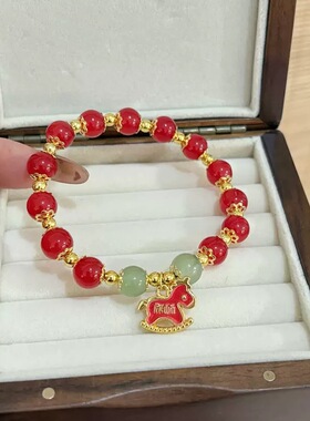 红色滴釉爱心小马吊坠项链女手链轻奢小众本命年招财生肖马锁骨链