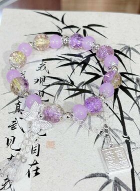 梦幻粉色玻璃串珠手串仙气森系小众设计感闺蜜礼物圆珠手链