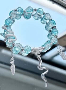 亮面蓝玻璃手串女时尚个性手链韩版潮流小众设计学生百搭手饰