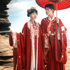 китайский костюм 十三余小豆蔻儿[和合花开]大袖衫直领对襟长衫破裙婚服宋制汉服女