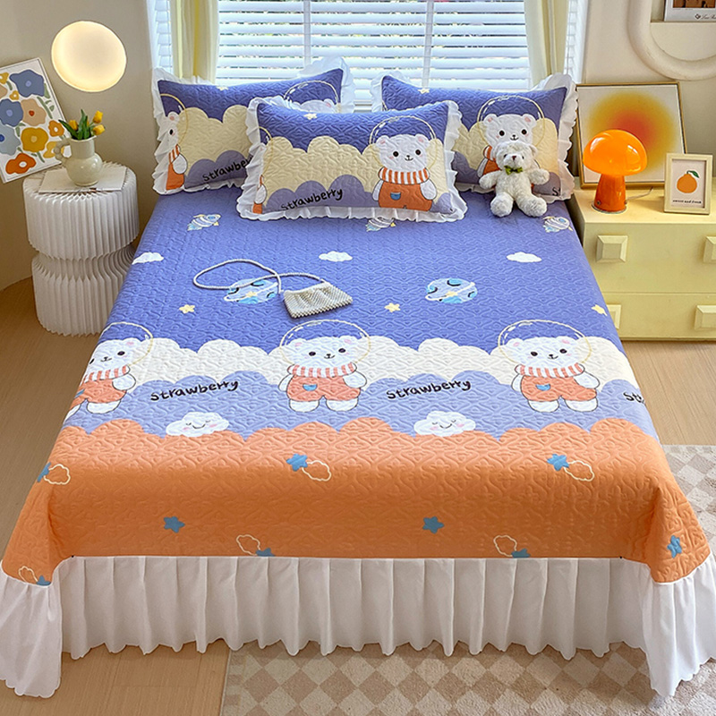 加厚床裙花边加厚床单三件套夹棉缝纫床盖单件榻榻米床垫防滑垫子 - 图3