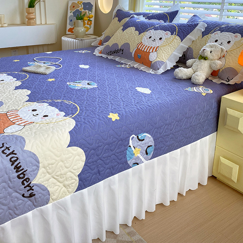 加厚床裙花边加厚床单三件套夹棉缝纫床盖单件榻榻米床垫防滑垫子 - 图1