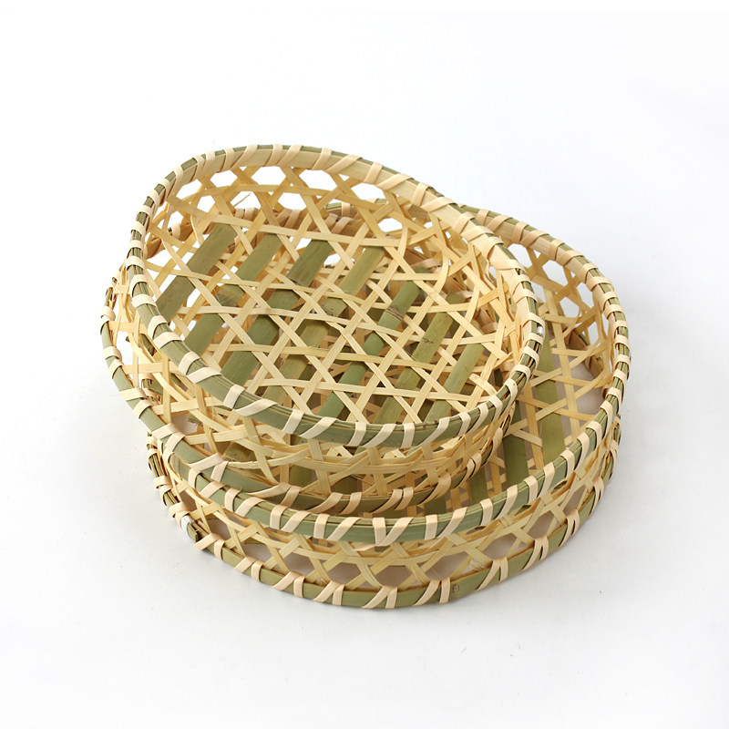 手工竹编果篮圆簸箕酒店农家茶点竹托盘收纳竹筐馒头筐幼儿园装饰,淘宝优惠券,粉丝福利购,淘宝优惠卷