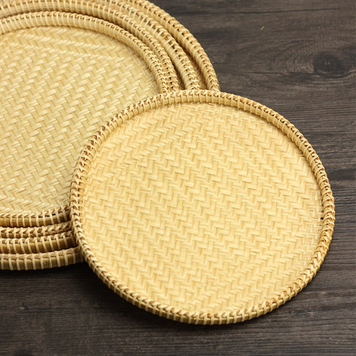 精编竹编果盘圆盘竹筛子簸箕平底饺子盘厨房餐厅镂空晾晒筐点心盘 - 图1