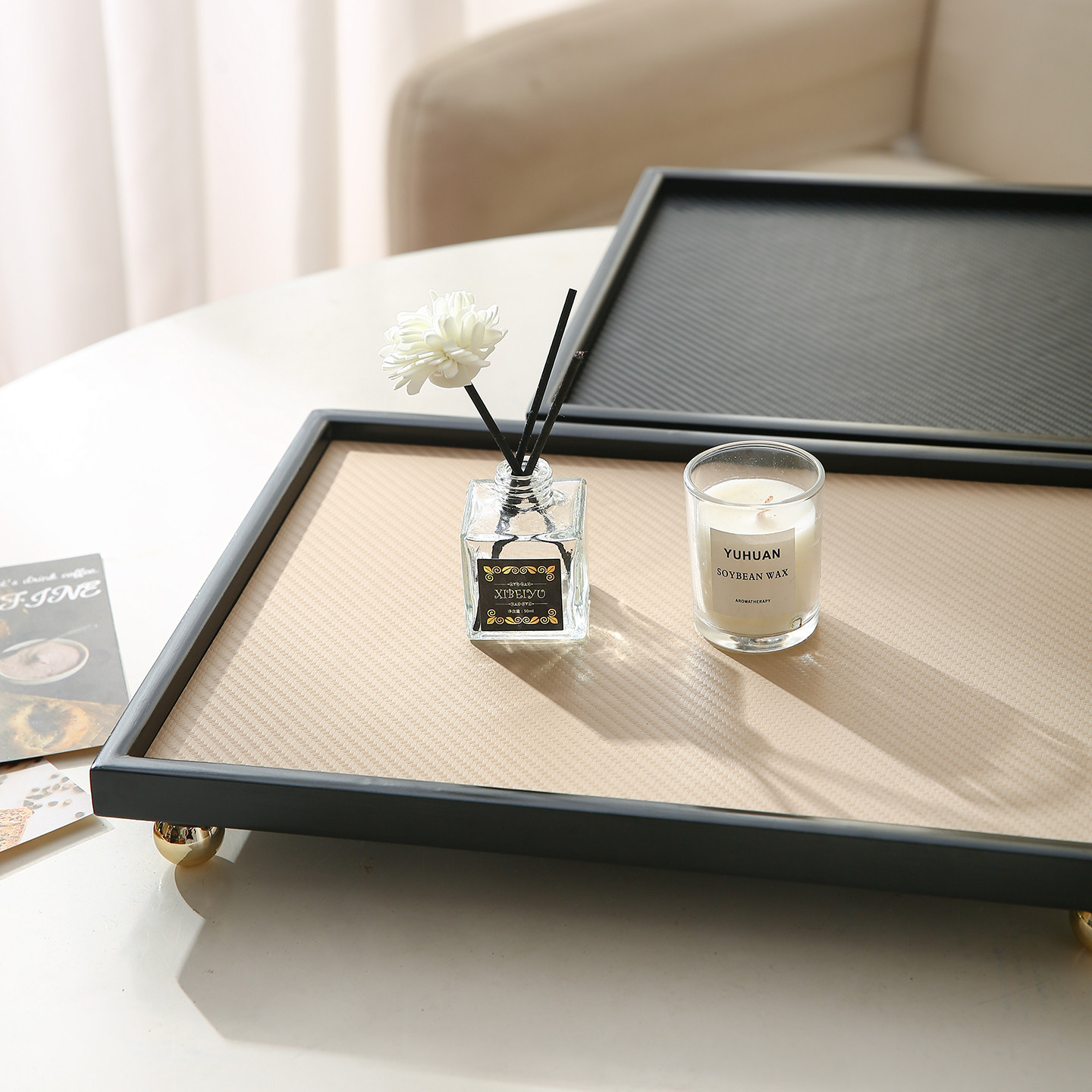 高档皮质香薰托盘长方形高级感客厅玄关钥匙化妆品首饰收纳置物盘,淘宝优惠券,粉丝福利购,淘宝优惠卷