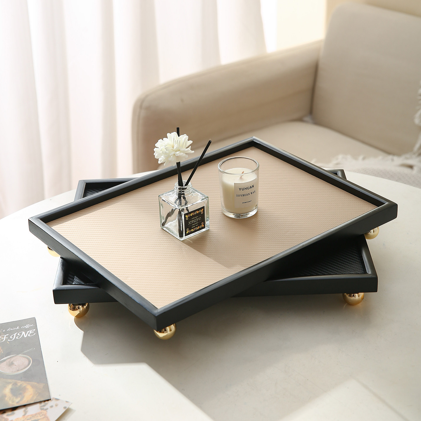 高档皮质香薰托盘长方形高级感客厅玄关钥匙化妆品首饰收纳置物盘,淘宝优惠券,粉丝福利购,淘宝优惠卷