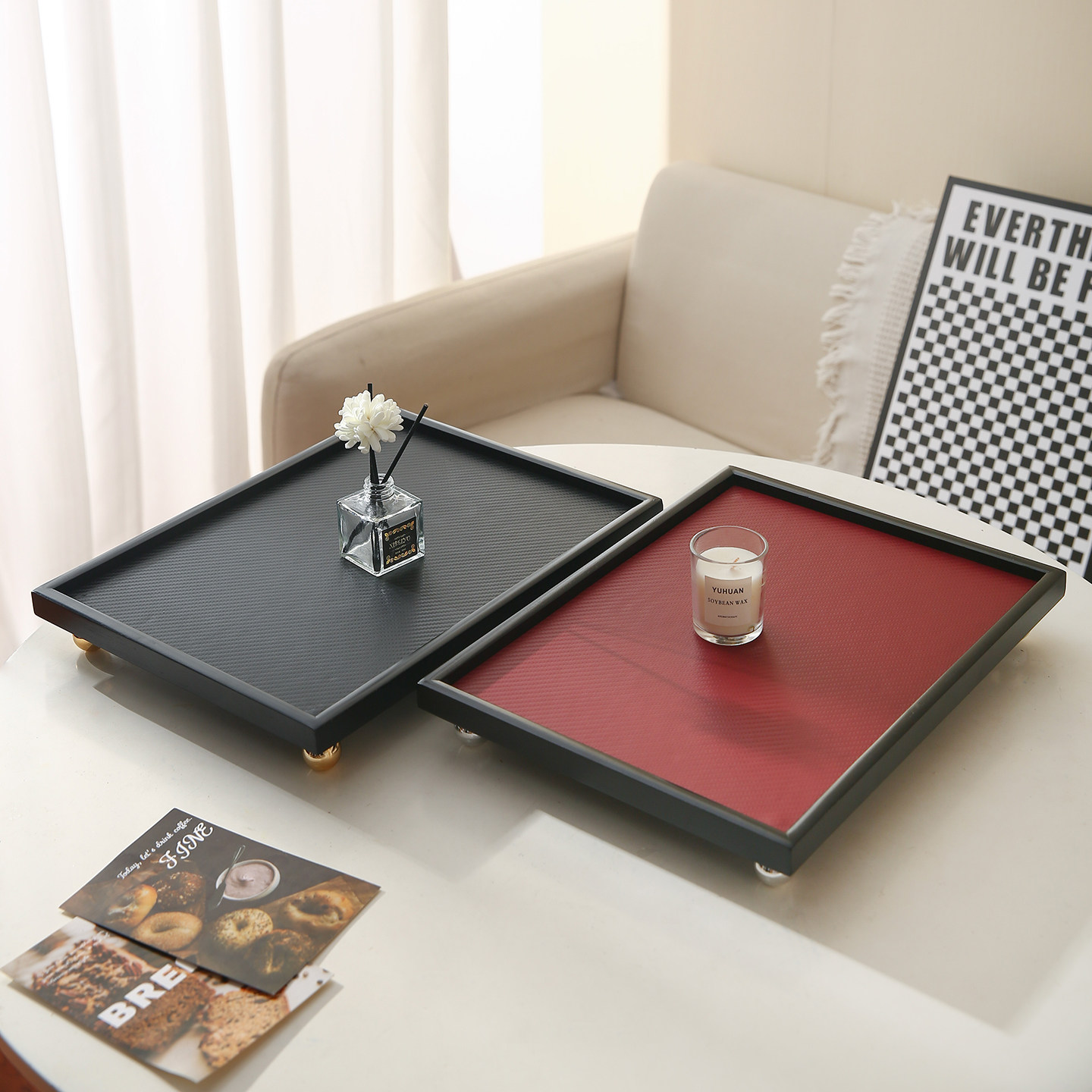高档皮质香薰托盘长方形高级感客厅玄关钥匙化妆品首饰收纳置物盘,淘宝优惠券,粉丝福利购,淘宝优惠卷