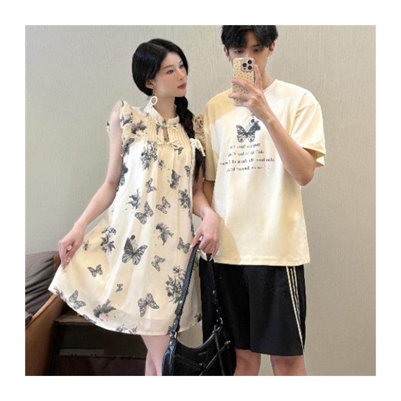 新中式国风盘扣晕染蝴蝶小飞袖连衣裙女夏季情侣装娃娃裙一衣一裙,淘宝优惠券,粉丝福利购,淘宝优惠卷