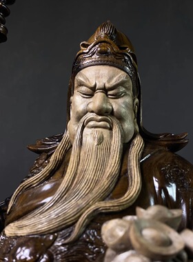 金丝楠古沉木关公武财神摆件老匠人纯手工雕刻四川金丝楠摆件佛像