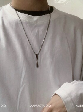 简约长条吊坠钛钢项链男女配饰