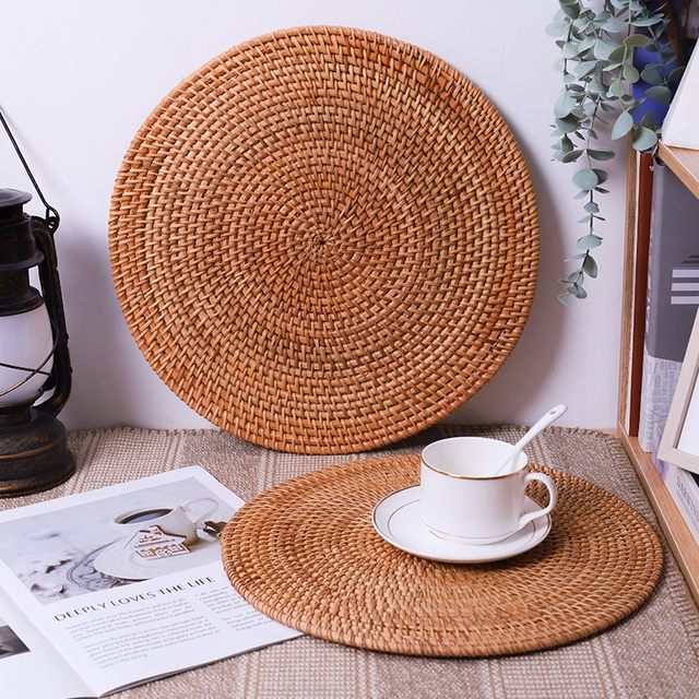 Vietnamese autumn rattan coaster plate pad bowl pad insulation pad placemat tea cup holder purple clay teapot pad set