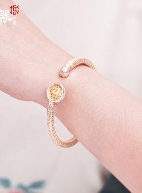 足银999描金方棍黄财神手镯