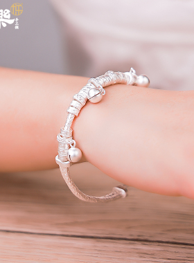 足银999铃铛盘缠推拉手镯