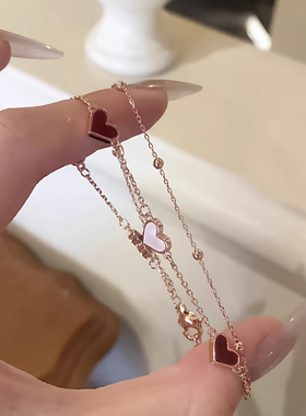 新爆款双层复古红爱心叠戴手链