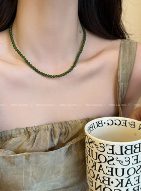 新中式绿色玉髓玛瑙串珠锁骨链