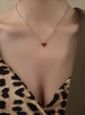 法式爱心红色钛钢显白锁骨链