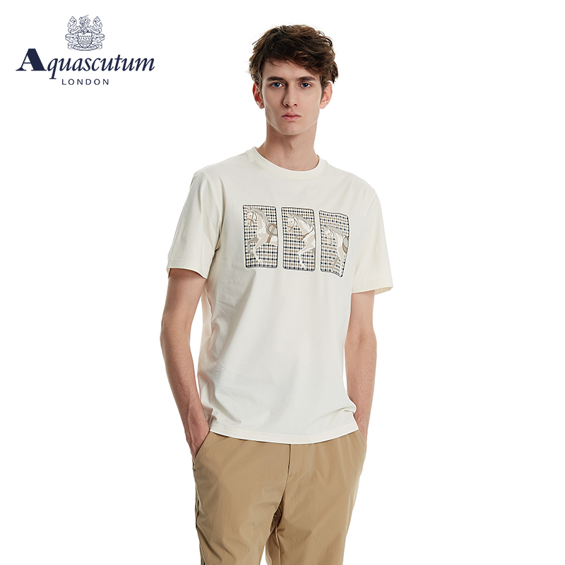 Aquascutum/雅格狮丹春夏新款男士印花休闲修身短袖T恤Q4770EM051 - 图0