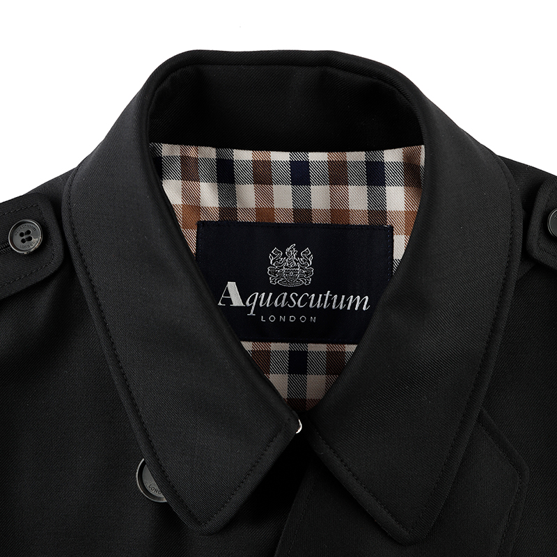 Aquascutum/雅格狮丹春夏新品女士黑色中长款大衣外套Q4901ML021