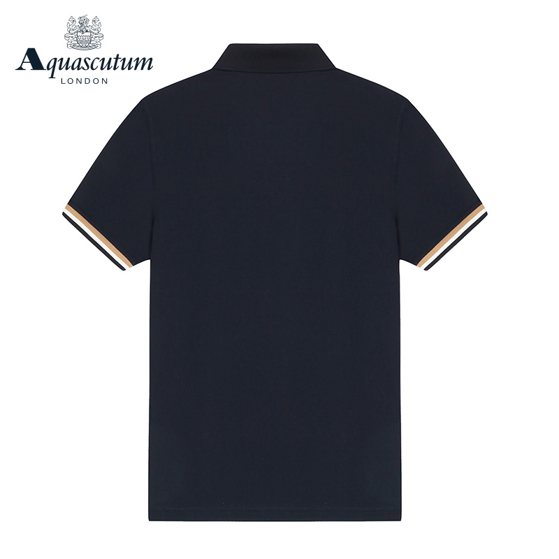 Aquascutum/雅格狮丹春夏新品男撞色条纹短袖休闲T恤衫Q49H9EM12A