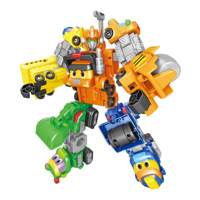 帮帮龙磁变机甲工程车小队变形机器人五合体重工先锋男孩恐龙玩具