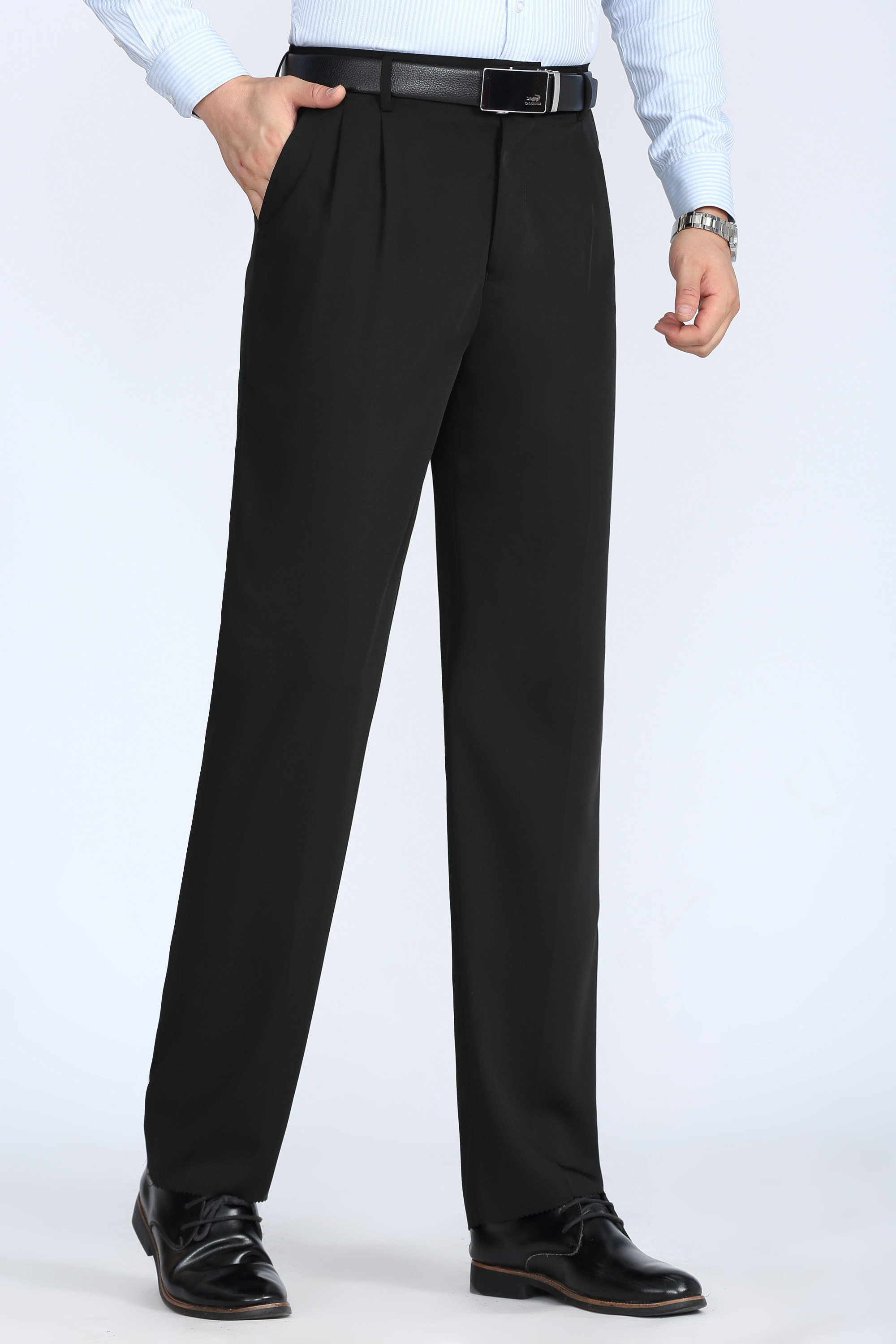 强尊中老年西裤男爸爸夏季薄款高腰深档宽松双褶加肥加大码长裤