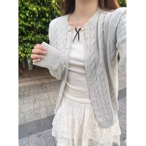 Brandy Girl美式复古bm针织衫欧阳娜娜同款麻花开衫单排扣毛衣 - 图1