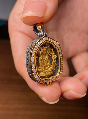 正版超殊胜的地藏王菩萨S925银精工制作嘎乌盒男女款吊坠