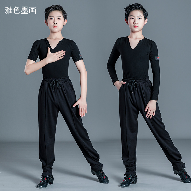 新款男童弹力拉丁裤夏季练功服上衣男孩莫代尔训练服短袖集训服装-图3