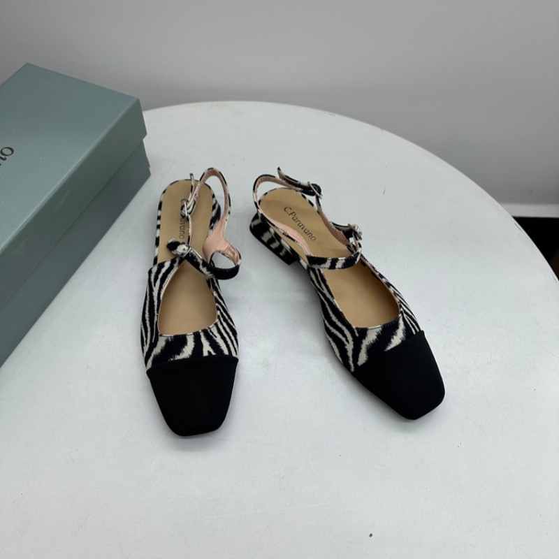 外贸大码拼接斑马纹单鞋女时尚方头一字扣舒适透气低跟包头凉鞋,淘宝优惠券,粉丝福利购,淘宝优惠卷