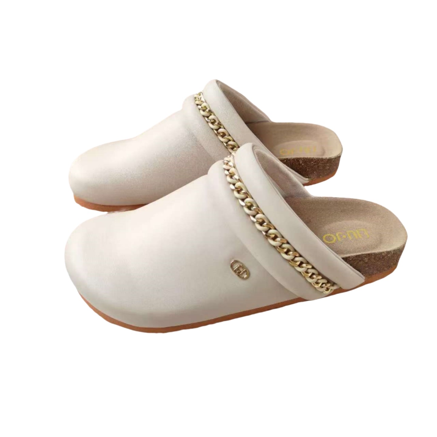 外贸W单简约百搭厚底半拖女休闲圆头金属链舒适透气懒人包头拖鞋,淘宝优惠券,粉丝福利购,淘宝优惠卷