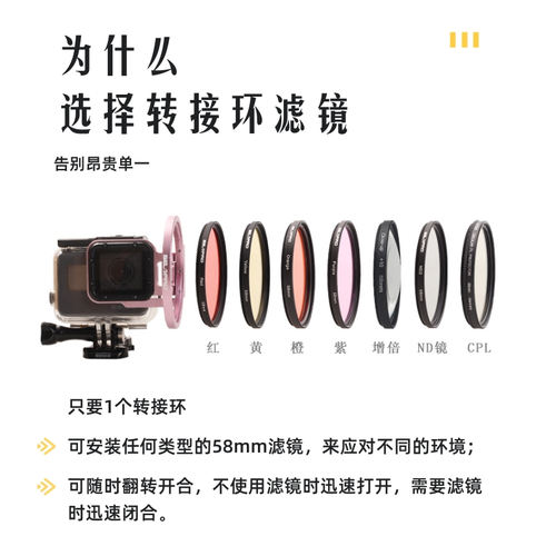 GoPro131211109876543潜水红色翻盖转接环滤镜原装防水壳配件 - 图1