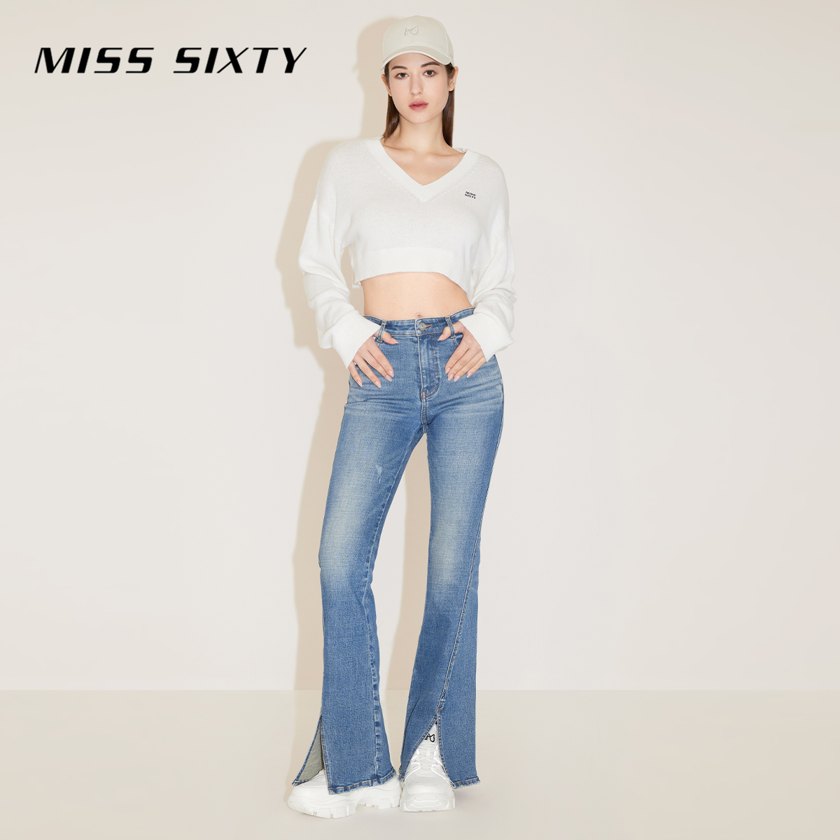【土耳其牛仔】Miss Sixty2024春新款牛仔裤女复古磨破显瘦微喇裤